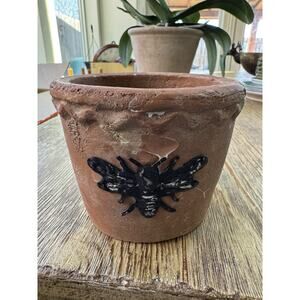 Antique Red Pottery Bee Flower Vase for Garden Décor 3.75”